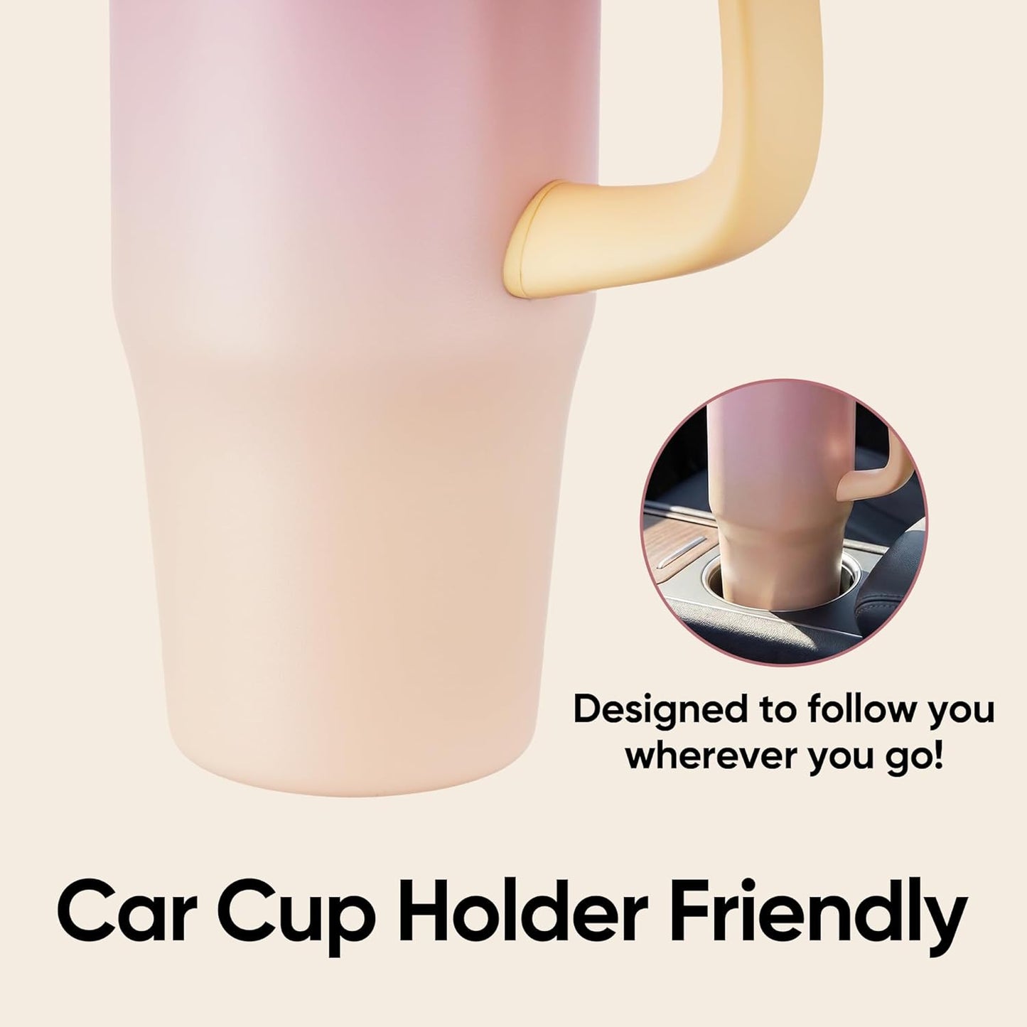 32 oz Tumbler with Handle, 304 Stainless Steel Insulated Water Bottle Keeps Cold 24 Hours, Water tumbler with flip straw, Insulated Coffee Mug, Travel Cup for Sports & Gifts, Honey Peach