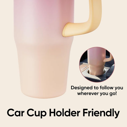 32 oz Tumbler with Handle, 304 Stainless Steel Insulated Water Bottle Keeps Cold 24 Hours, Water tumbler with flip straw, Insulated Coffee Mug, Travel Cup for Sports & Gifts, Honey Peach