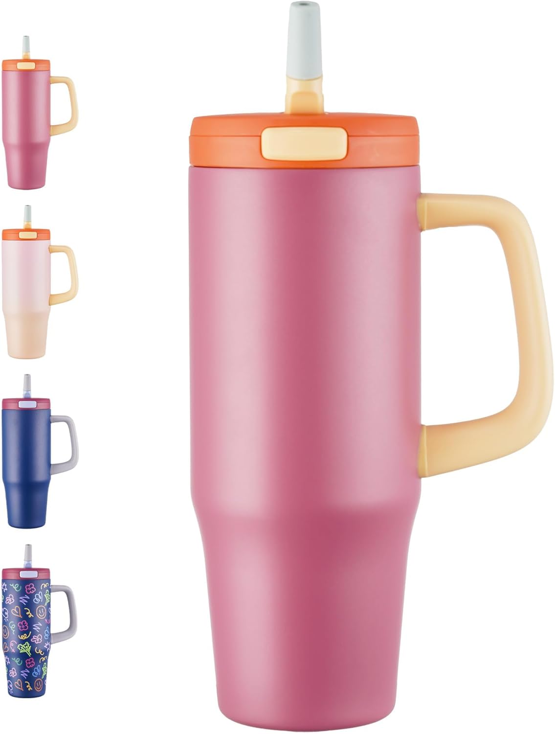 32 oz Tumbler with Handle, 304 Stainless Steel Insulated Water Bottle Keeps Cold 24 Hours, Water tumbler with flip straw, Insulated Coffee Mug, Travel Cup for Sports & Gifts, Honey Peach