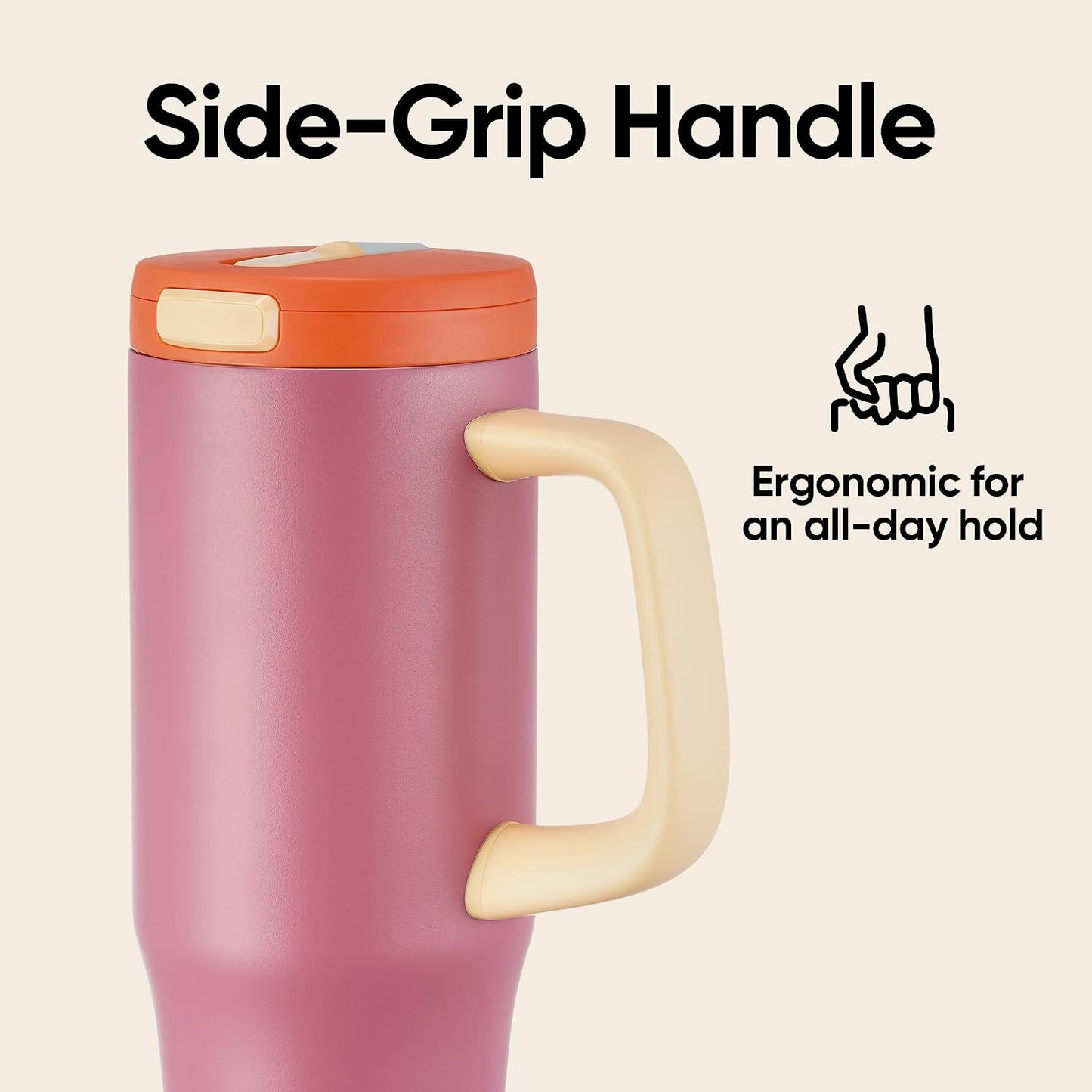 32 oz Tumbler with Handle, 304 Stainless Steel Insulated Water Bottle Keeps Cold 24 Hours, Water tumbler with flip straw, Insulated Coffee Mug, Travel Cup for Sports & Gifts, Honey Peach