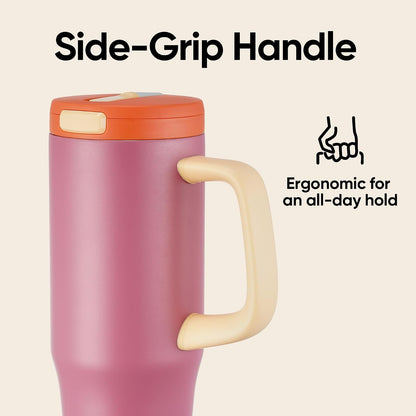 32 oz Tumbler with Handle, 304 Stainless Steel Insulated Water Bottle Keeps Cold 24 Hours, Water tumbler with flip straw, Insulated Coffee Mug, Travel Cup for Sports & Gifts, Honey Peach