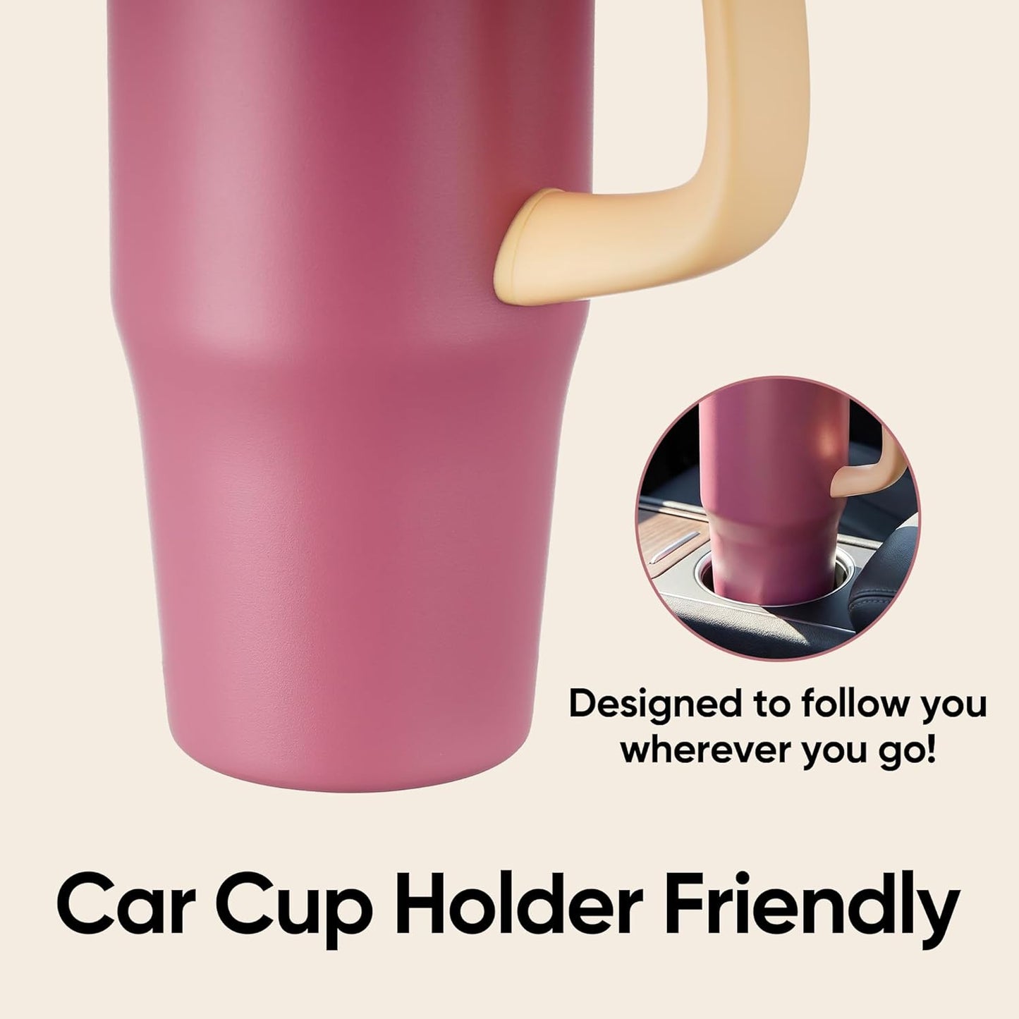 32 oz Tumbler with Handle, 304 Stainless Steel Insulated Water Bottle Keeps Cold 24 Hours, Water tumbler with flip straw, Insulated Coffee Mug, Travel Cup for Sports & Gifts, Honey Peach
