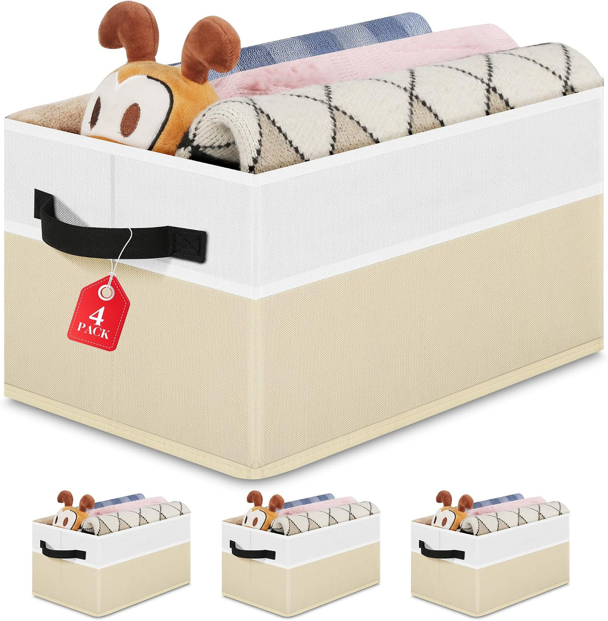 Large Shelf Storage Bins 4 Pack,Grey Collapsible Baskets