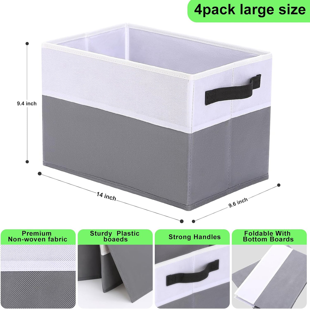 Large Shelf Storage Bins 4 Pack,Grey Collapsible Baskets