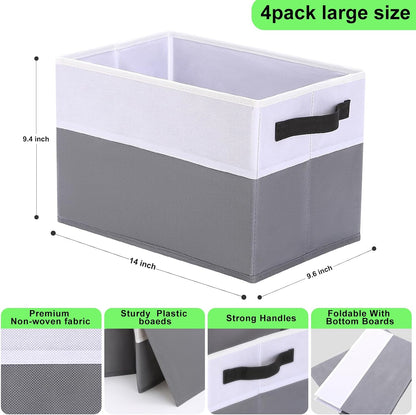 Large Shelf Storage Bins 4 Pack,Grey Collapsible Baskets