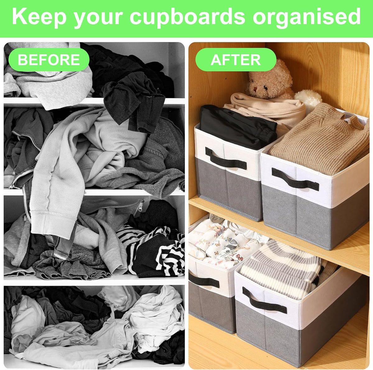 Large Shelf Storage Bins 4 Pack,Grey Collapsible Baskets