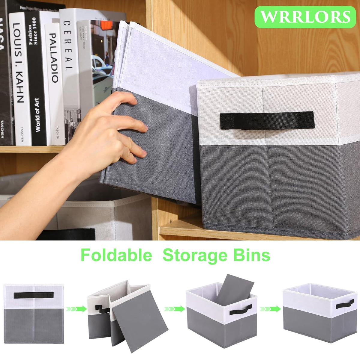 Large Shelf Storage Bins 4 Pack,Grey Collapsible Baskets