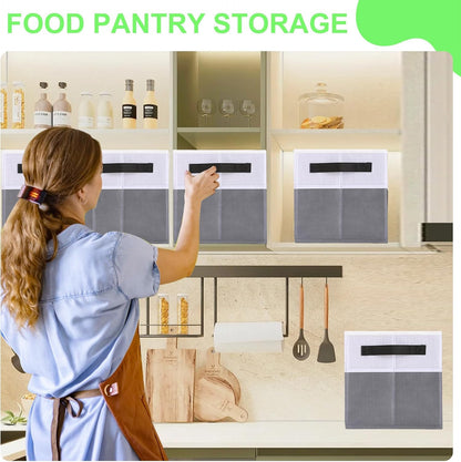 Large Shelf Storage Bins 4 Pack,Grey Collapsible Baskets