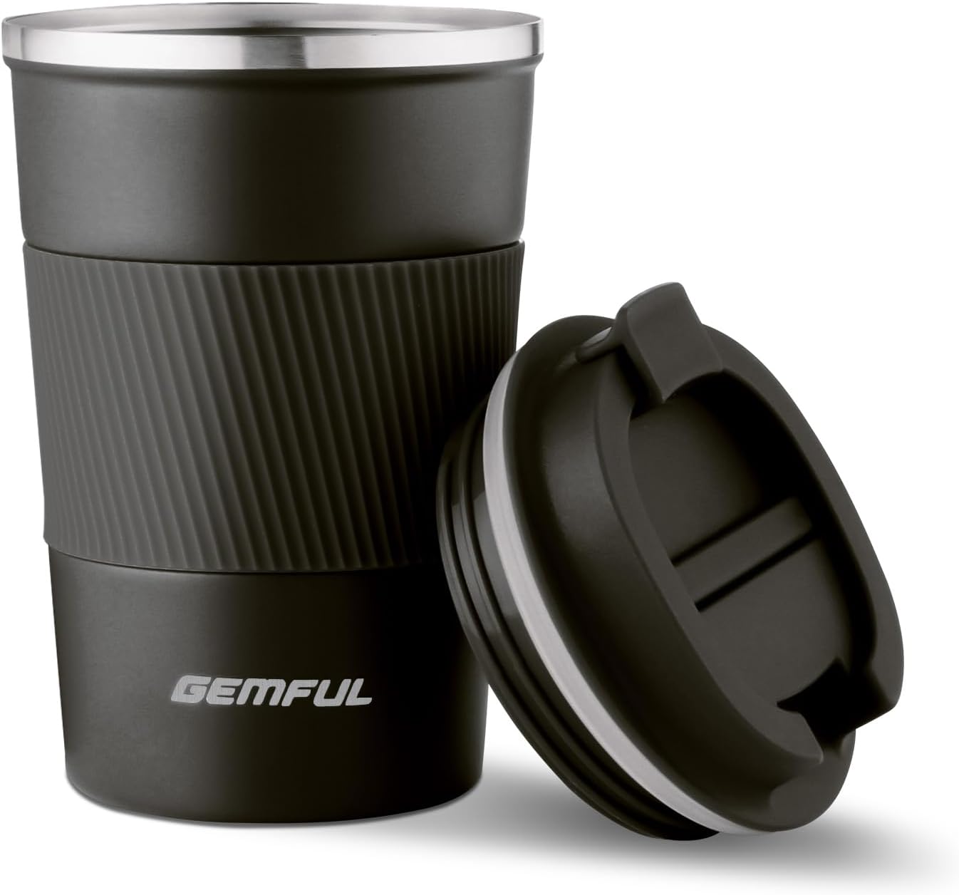 GEMFUL 13oz To Go Coffee Mug, Stainless Steel Insulated Tumbler (Black) | Vacuum-insulated Mug for Daily Commute, Durable Stainless Steel, Spill-proof Lid, BPA-free, Leak-proof, Keep Hot/Cold