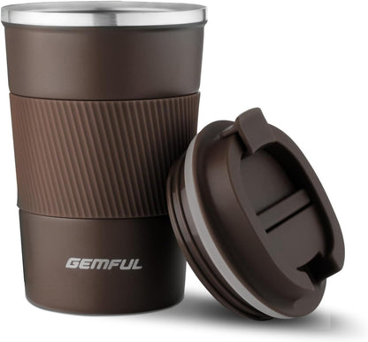 GEMFUL 13oz To Go Coffee Mug, Stainless Steel Insulated Tumbler (Black) | Vacuum-insulated Mug for Daily Commute, Durable Stainless Steel, Spill-proof Lid, BPA-free, Leak-proof, Keep Hot/Cold