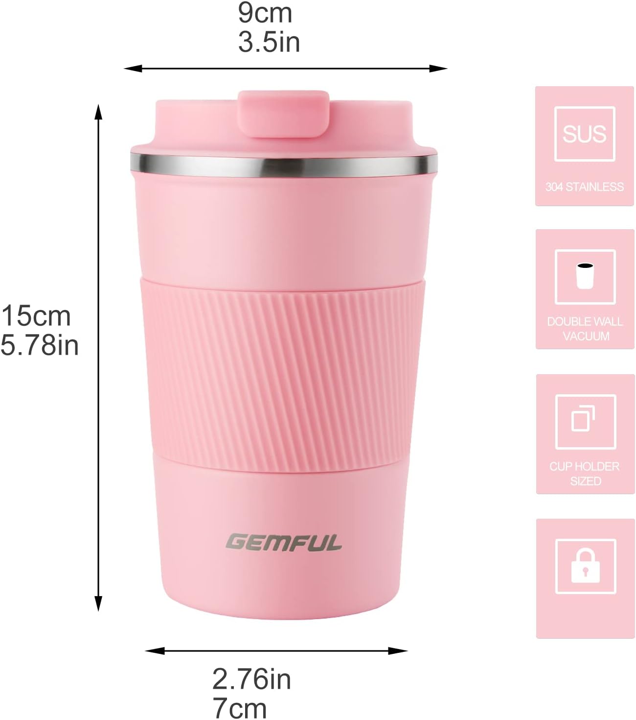 GEMFUL 13oz To Go Coffee Mug, Stainless Steel Insulated Tumbler (Black) | Vacuum-insulated Mug for Daily Commute, Durable Stainless Steel, Spill-proof Lid, BPA-free, Leak-proof, Keep Hot/Cold