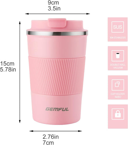 GEMFUL 13oz To Go Coffee Mug, Stainless Steel Insulated Tumbler (Black) | Vacuum-insulated Mug for Daily Commute, Durable Stainless Steel, Spill-proof Lid, BPA-free, Leak-proof, Keep Hot/Cold