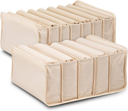 2 Packs Wardrobe Clothes Organizer, Foldable Closet Organizers Extra large 5 Grids Fabric Drawer Dividers with Double Handles for Jeans, Clothes, Pants, Sweaters, T-Shirts (Cream)