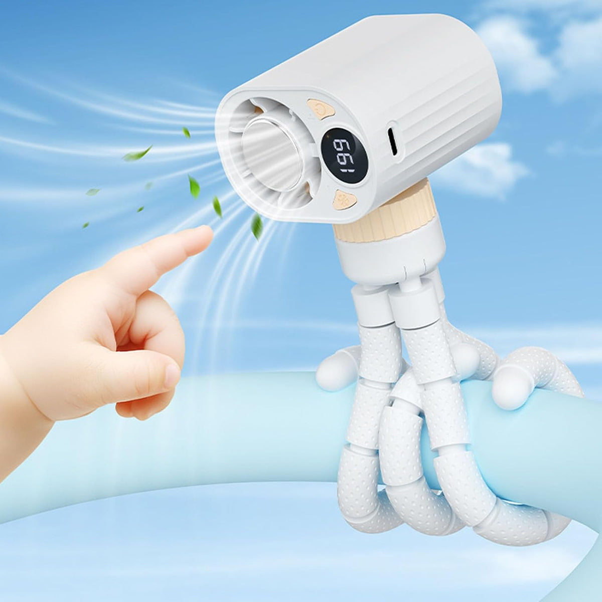 Mini Handheld Stroller Fan, Personal Portable Baby Rechargeable Turbo Fan with Flexible Octopus Tripod Semiconductor Cooling for Home Office Car