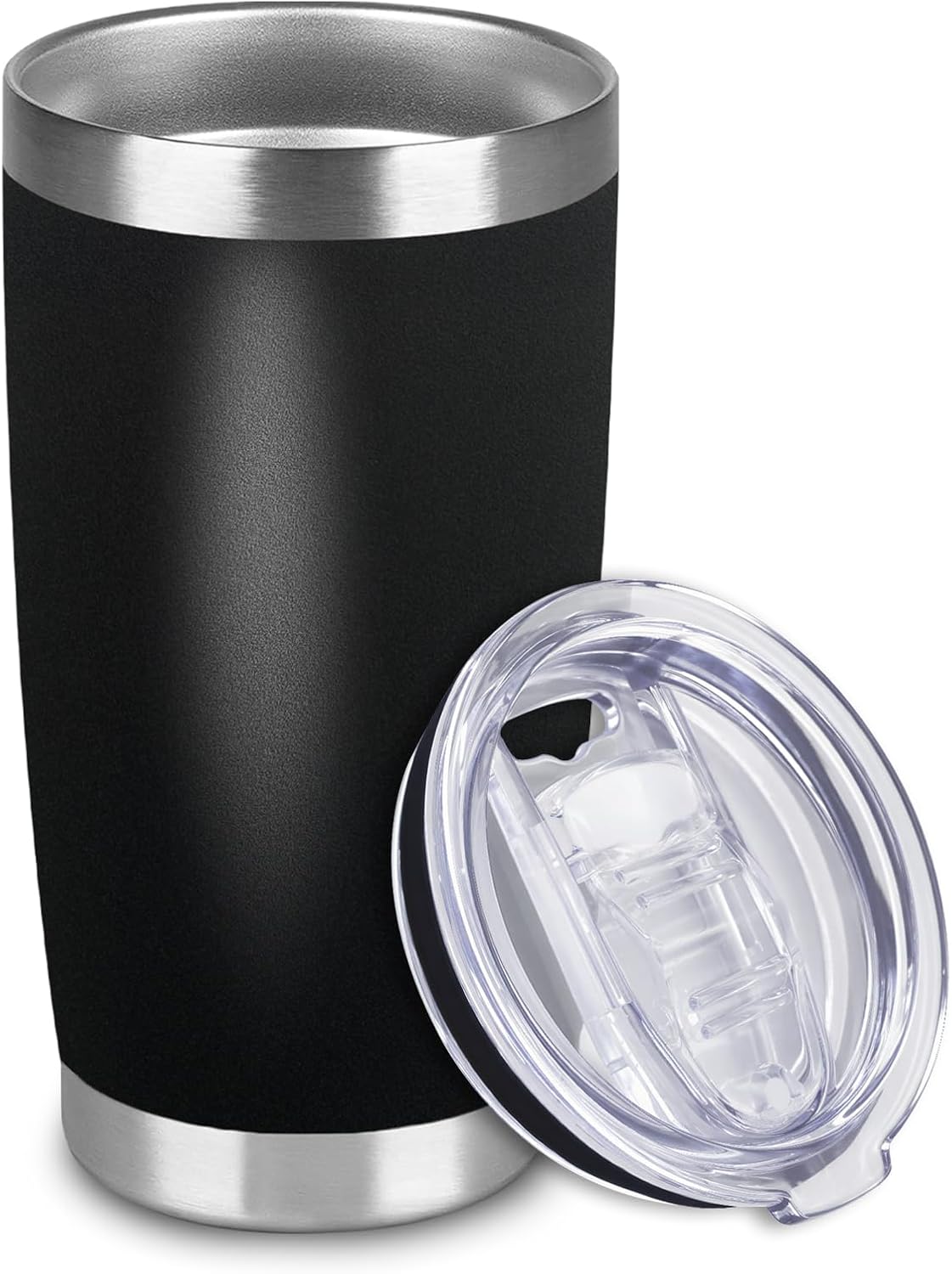 1 Pack 20oz Stainless Steel Tumbler with Lids, Durable Powder Coated Insulated Cup for Hot & Cold Drinks, Home Office Outdoor Gift Use (Black)