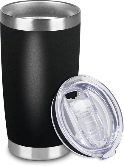 1 Pack 20oz Stainless Steel Tumbler with Lids, Durable Powder Coated Insulated Cup for Hot & Cold Drinks, Home Office Outdoor Gift Use (Black)