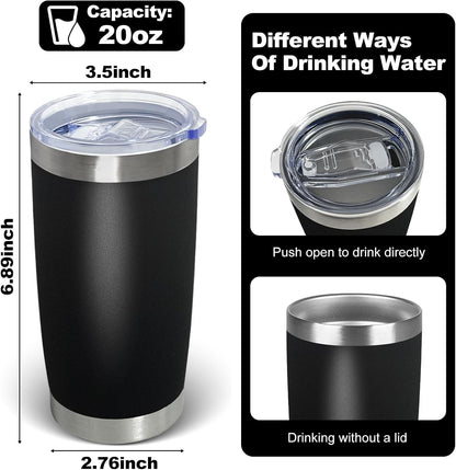 1 Pack 20oz Stainless Steel Tumbler with Lids, Durable Powder Coated Insulated Cup for Hot & Cold Drinks, Home Office Outdoor Gift Use (Black)