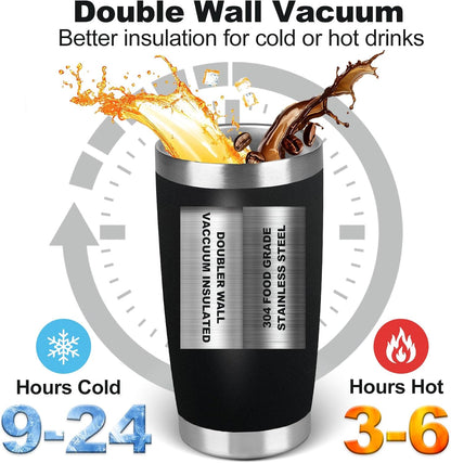 1 Pack 20oz Stainless Steel Tumbler with Lids, Durable Powder Coated Insulated Cup for Hot & Cold Drinks, Home Office Outdoor Gift Use (Black)