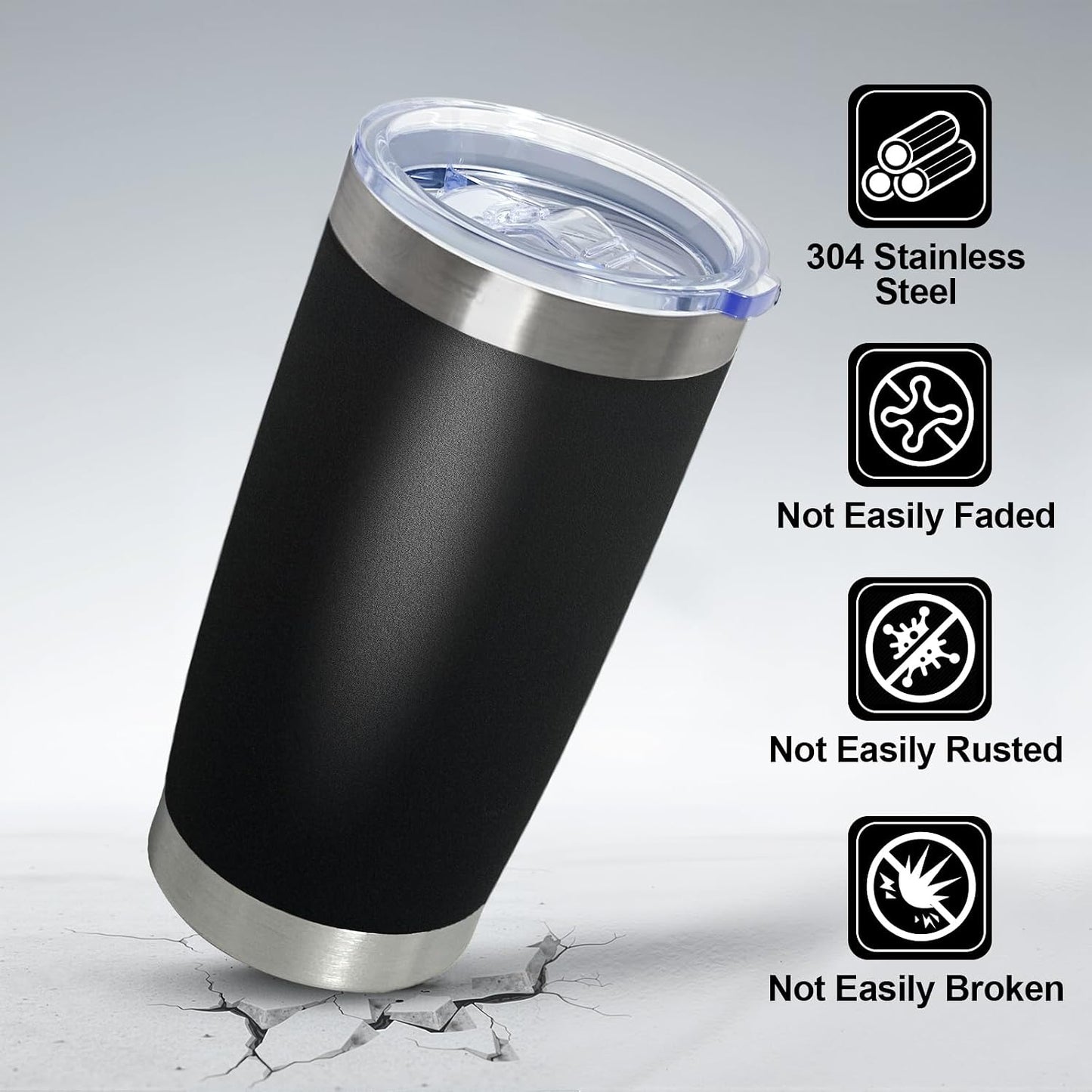 1 Pack 20oz Stainless Steel Tumbler with Lids, Durable Powder Coated Insulated Cup for Hot & Cold Drinks, Home Office Outdoor Gift Use (Black)
