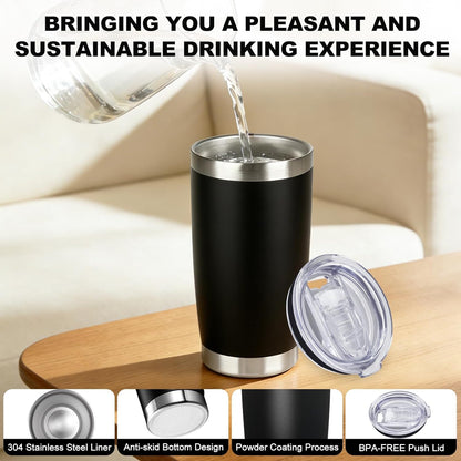 1 Pack 20oz Stainless Steel Tumbler with Lids, Durable Powder Coated Insulated Cup for Hot & Cold Drinks, Home Office Outdoor Gift Use (Black)