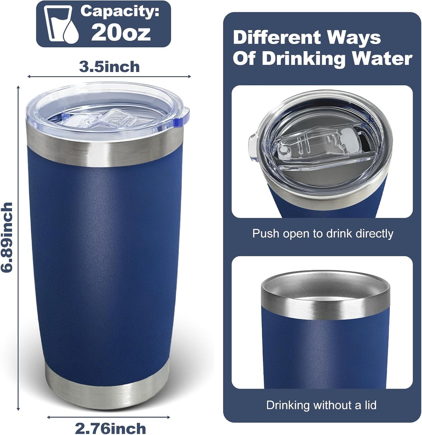 1 Pack 20oz Stainless Steel Tumbler with Lids, Durable Powder Coated Insulated Cup for Hot & Cold Drinks, Home Office Outdoor Gift Use (Black)
