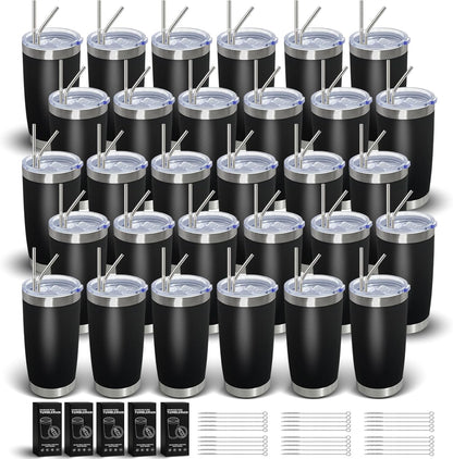 1 Pack 20oz Stainless Steel Tumbler with Lids, Durable Powder Coated Insulated Cup for Hot & Cold Drinks, Home Office Outdoor Gift Use (Black)