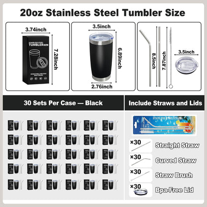 1 Pack 20oz Stainless Steel Tumbler with Lids, Durable Powder Coated Insulated Cup for Hot & Cold Drinks, Home Office Outdoor Gift Use (Black)