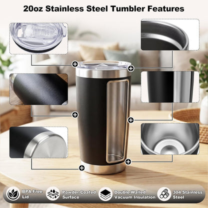 1 Pack 20oz Stainless Steel Tumbler with Lids, Durable Powder Coated Insulated Cup for Hot & Cold Drinks, Home Office Outdoor Gift Use (Black)
