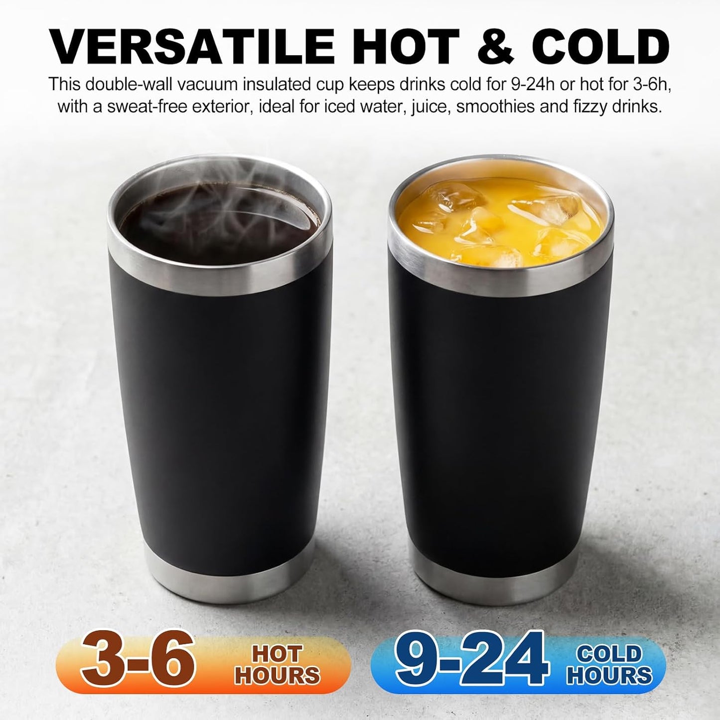 1 Pack 20oz Stainless Steel Tumbler with Lids, Durable Powder Coated Insulated Cup for Hot & Cold Drinks, Home Office Outdoor Gift Use (Black)