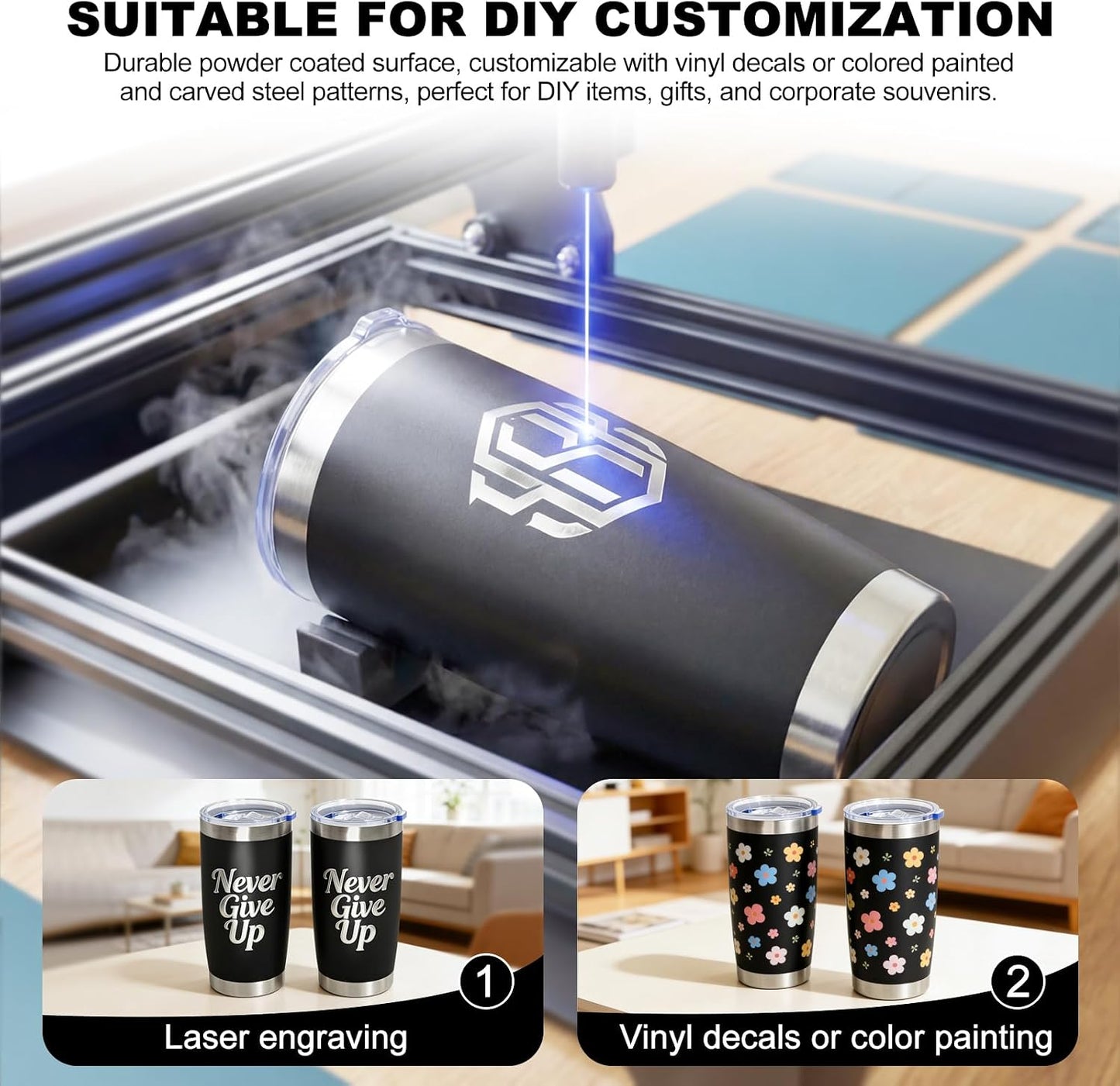 1 Pack 20oz Stainless Steel Tumbler with Lids, Durable Powder Coated Insulated Cup for Hot & Cold Drinks, Home Office Outdoor Gift Use (Black)