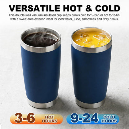 1 Pack 20oz Stainless Steel Tumbler with Lids, Durable Powder Coated Insulated Cup for Hot & Cold Drinks, Home Office Outdoor Gift Use (Black)