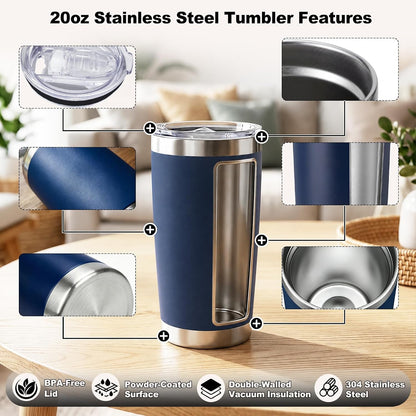 1 Pack 20oz Stainless Steel Tumbler with Lids, Durable Powder Coated Insulated Cup for Hot & Cold Drinks, Home Office Outdoor Gift Use (Black)