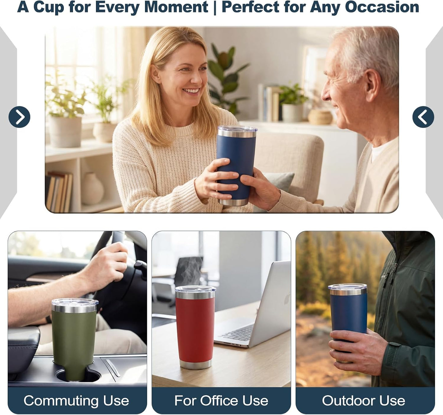 1 Pack 20oz Stainless Steel Tumbler with Lids, Durable Powder Coated Insulated Cup for Hot & Cold Drinks, Home Office Outdoor Gift Use (Black)