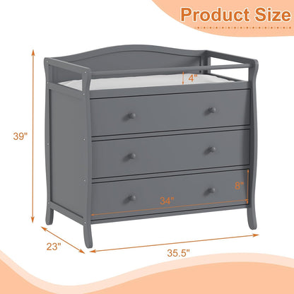 Wooden Diaper Changing Table,Baby Diaper Changing Station Infant Nursing Table with 3 Drawers, Safety Rail & Strap,Modern Baby Changing Table for Bedroom, Nursery