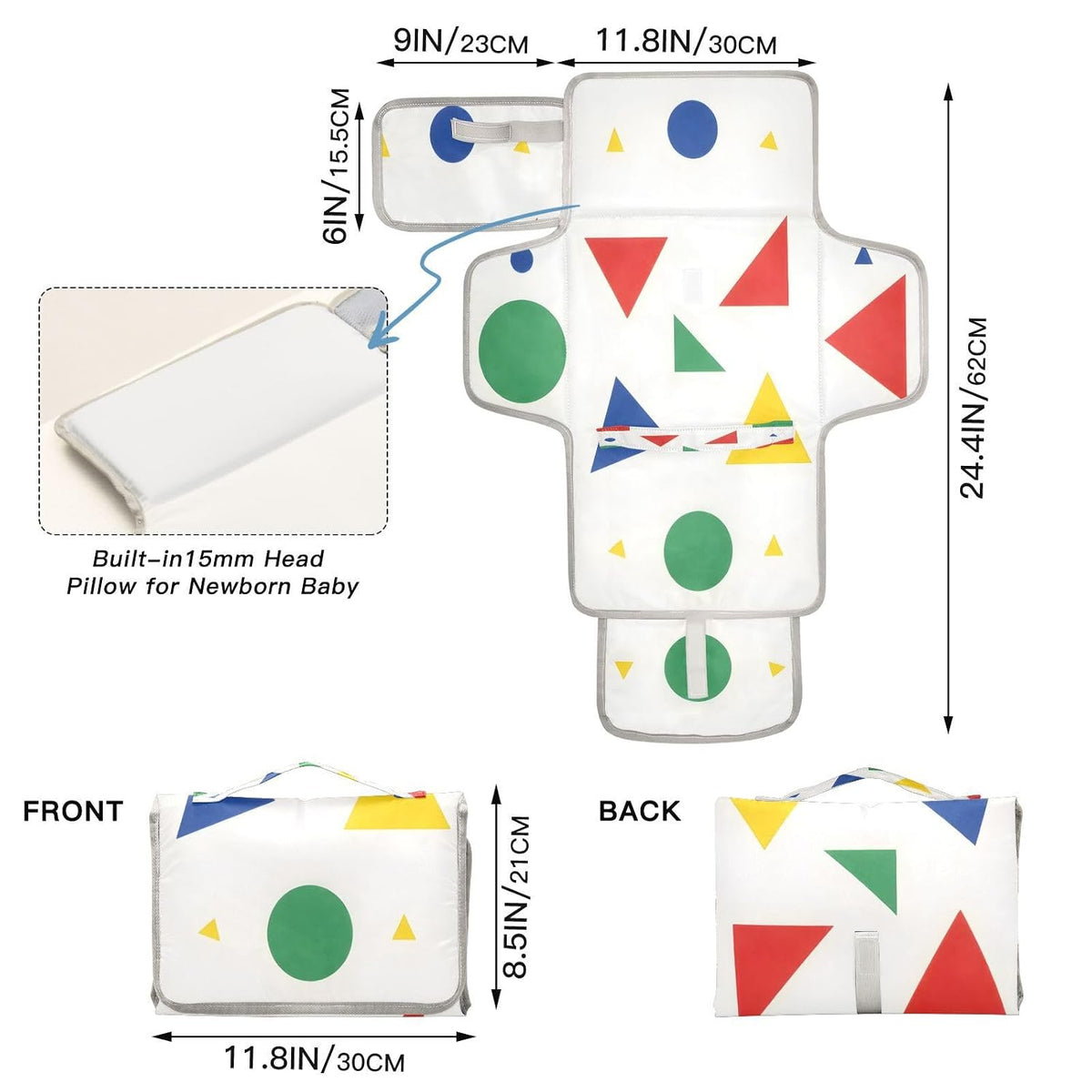 Cartoon Building Blocks Portable Diaper Changing Pad, Waterproof Baby Changing Mat with Storage Pocket & Built-in Pillow, Foldable Travel Pad, Newborn Gift Set for Boy Girl