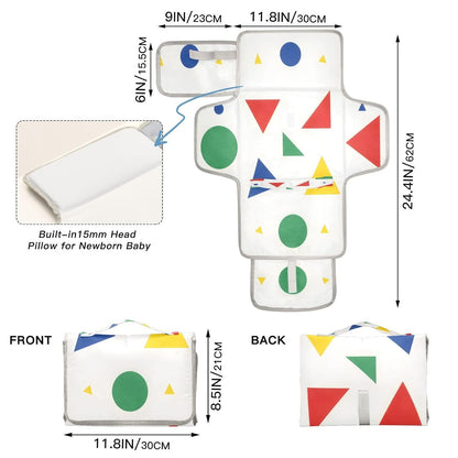 Cartoon Building Blocks Portable Diaper Changing Pad, Waterproof Baby Changing Mat with Storage Pocket & Built-in Pillow, Foldable Travel Pad, Newborn Gift Set for Boy Girl