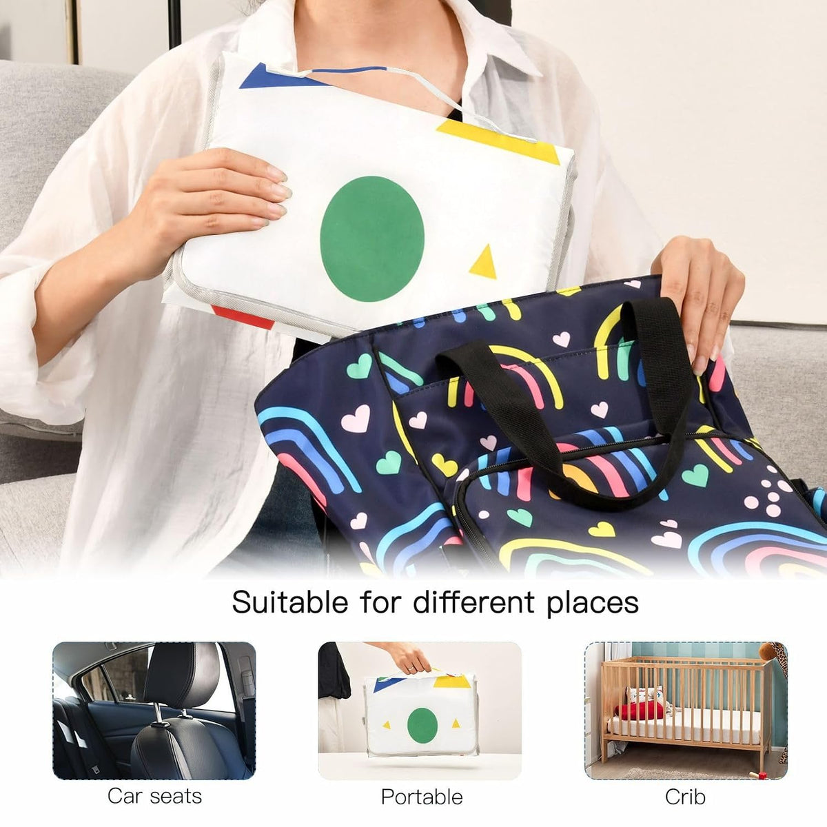 Cartoon Building Blocks Portable Diaper Changing Pad, Waterproof Baby Changing Mat with Storage Pocket & Built-in Pillow, Foldable Travel Pad, Newborn Gift Set for Boy Girl