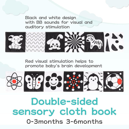 High Contrast Black and White Baby Toys 3-Piece Newborn Essentials Set with Hanging Toys,Rattle Crib Mobile,baby Book & Car Seat Stroller Toys for 0-3-6-12 Months Infant Development