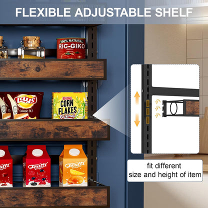 8 Tier Over The Door Pantry Orangizer 2 IN 1 Wall Mounted or Hanging Spice Rack with Adjustable Wood Basket,Heavy Duty Seasoning Storage Shelf for Kitchen Pantry and Bathroom