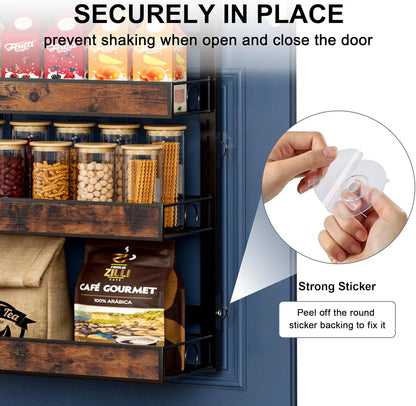 8 Tier Over The Door Pantry Orangizer 2 IN 1 Wall Mounted or Hanging Spice Rack with Adjustable Wood Basket,Heavy Duty Seasoning Storage Shelf for Kitchen Pantry and Bathroom