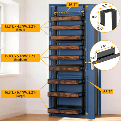 8 Tier Over The Door Pantry Orangizer 2 IN 1 Wall Mounted or Hanging Spice Rack with Adjustable Wood Basket,Heavy Duty Seasoning Storage Shelf for Kitchen Pantry and Bathroom