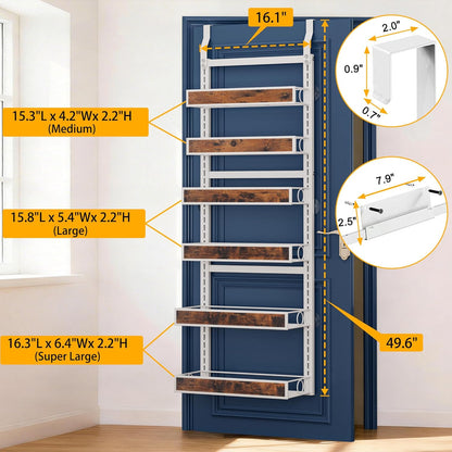 8 Tier Over The Door Pantry Orangizer 2 IN 1 Wall Mounted or Hanging Spice Rack with Adjustable Wood Basket,Heavy Duty Seasoning Storage Shelf for Kitchen Pantry and Bathroom