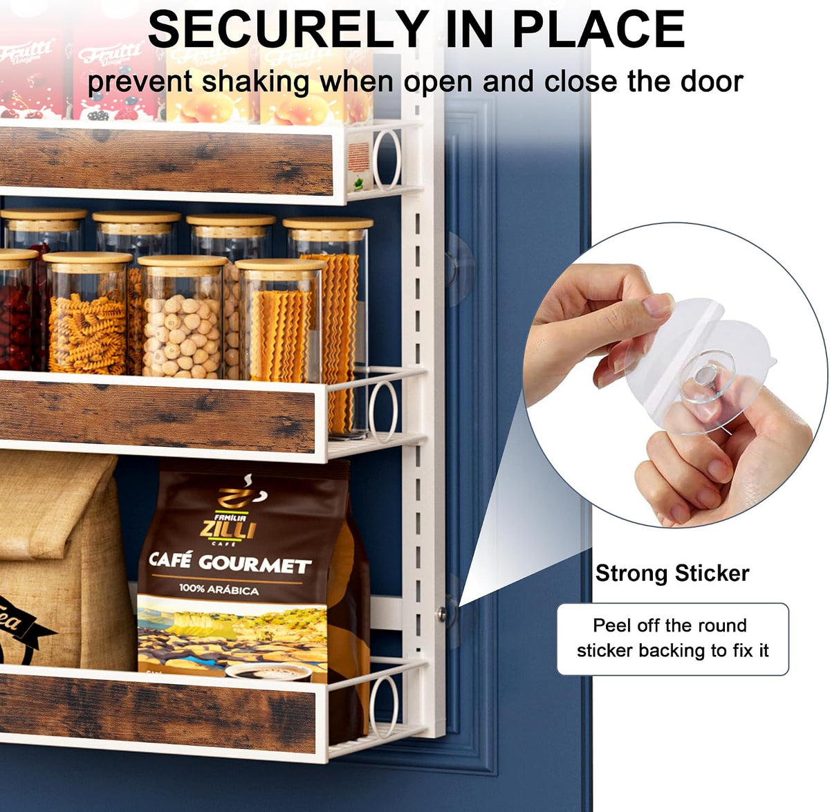 8 Tier Over The Door Pantry Orangizer 2 IN 1 Wall Mounted or Hanging Spice Rack with Adjustable Wood Basket,Heavy Duty Seasoning Storage Shelf for Kitchen Pantry and Bathroom