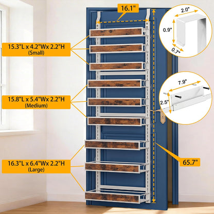 8 Tier Over The Door Pantry Orangizer 2 IN 1 Wall Mounted or Hanging Spice Rack with Adjustable Wood Basket,Heavy Duty Seasoning Storage Shelf for Kitchen Pantry and Bathroom