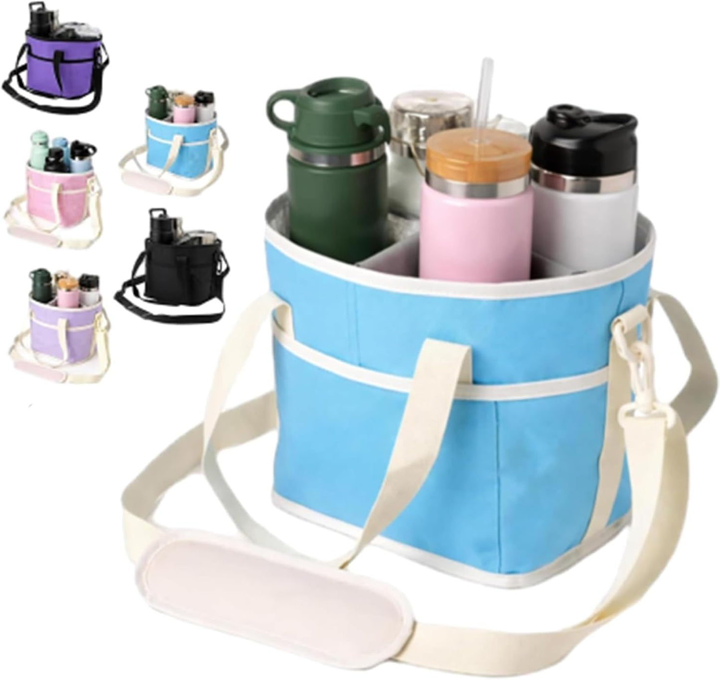 Drink Carrier, Family Size 4 Compartment Drink Bag, Insulated Leakproof Beverage Transport Bag with Divider, for Hiking, Walking, Sports, Family Outings & Daily Use