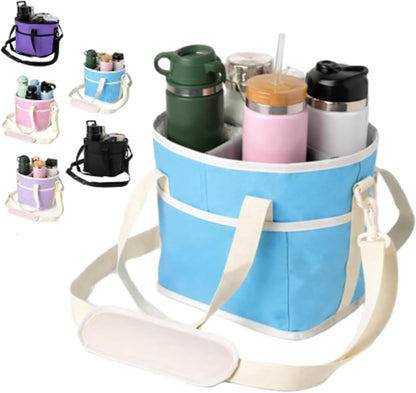 Drink Carrier, Family Size 4 Compartment Drink Bag, Insulated Leakproof Beverage Transport Bag with Divider, for Hiking, Walking, Sports, Family Outings & Daily Use