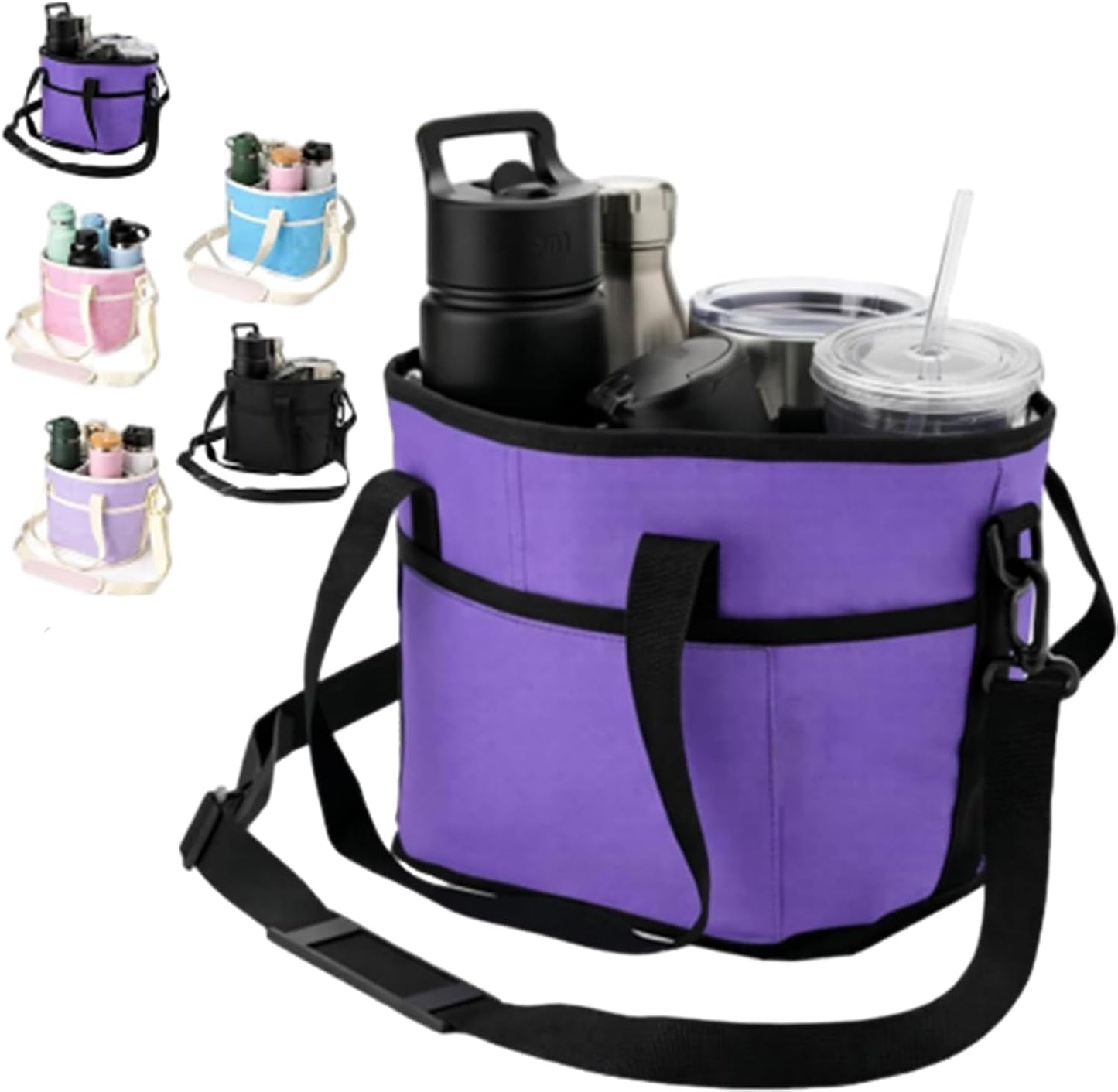 Drink Carrier, Family Size 4 Compartment Drink Bag, Insulated Leakproof Beverage Transport Bag with Divider, for Hiking, Walking, Sports, Family Outings & Daily Use