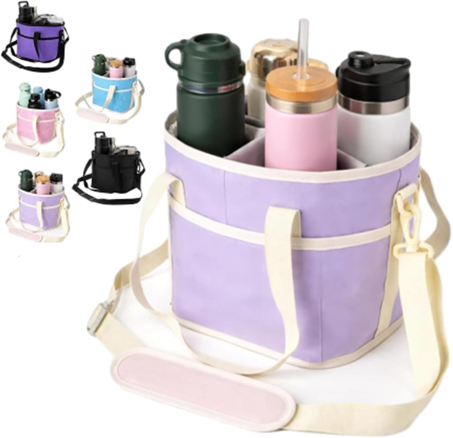 Drink Carrier, Family Size 4 Compartment Drink Bag, Insulated Leakproof Beverage Transport Bag with Divider, for Hiking, Walking, Sports, Family Outings & Daily Use