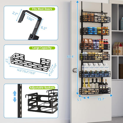 6-Tier Over Door Pantry Rack, Heavy Duty Storage Shelf for Laundry