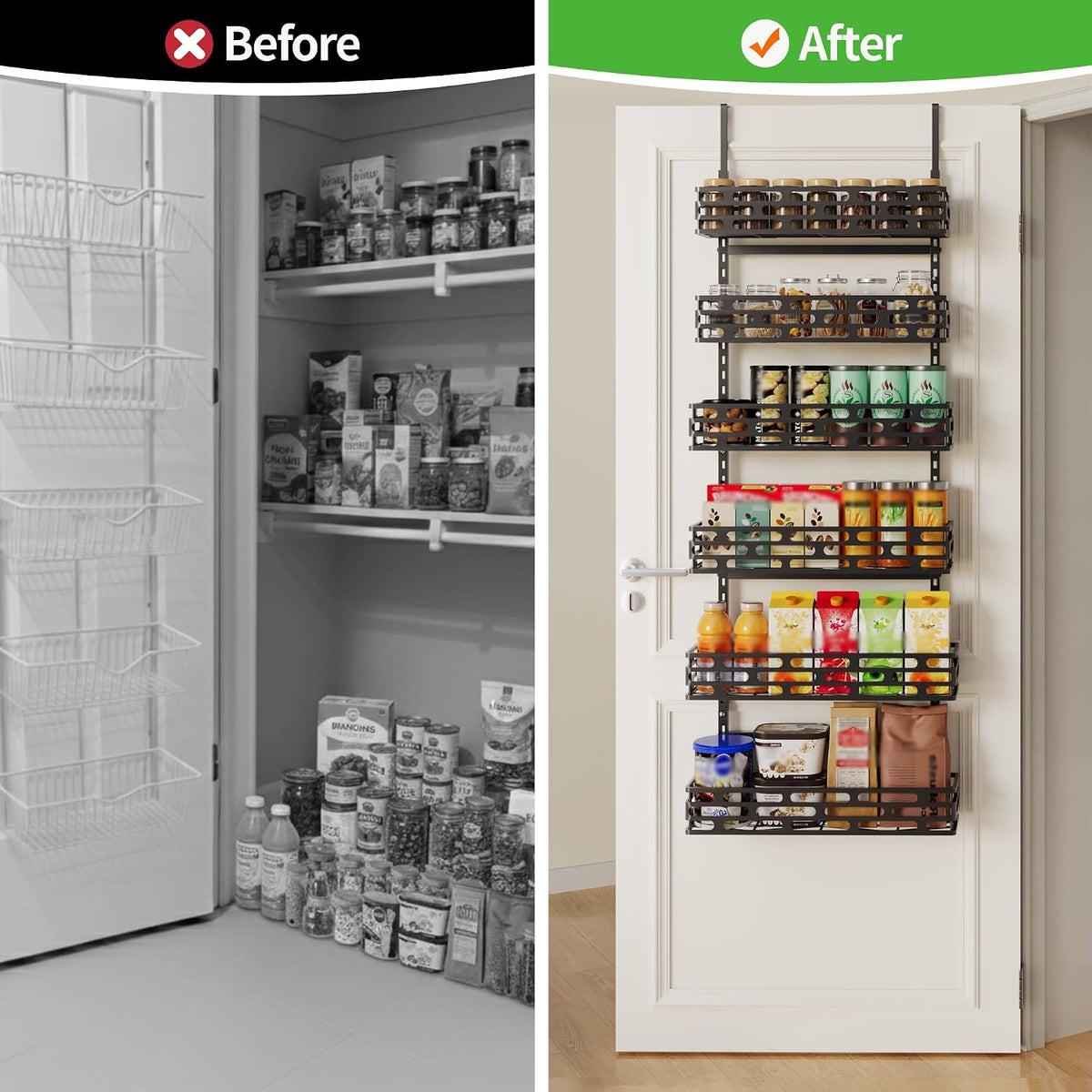 6-Tier Over Door Pantry Rack, Heavy Duty Storage Shelf for Laundry